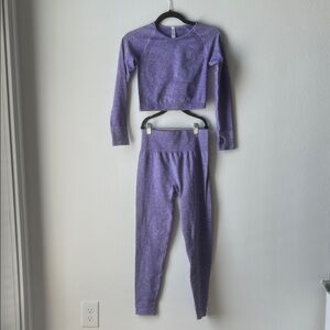 Top Look Purple Long Sleeve Crop Top and Leggings Set